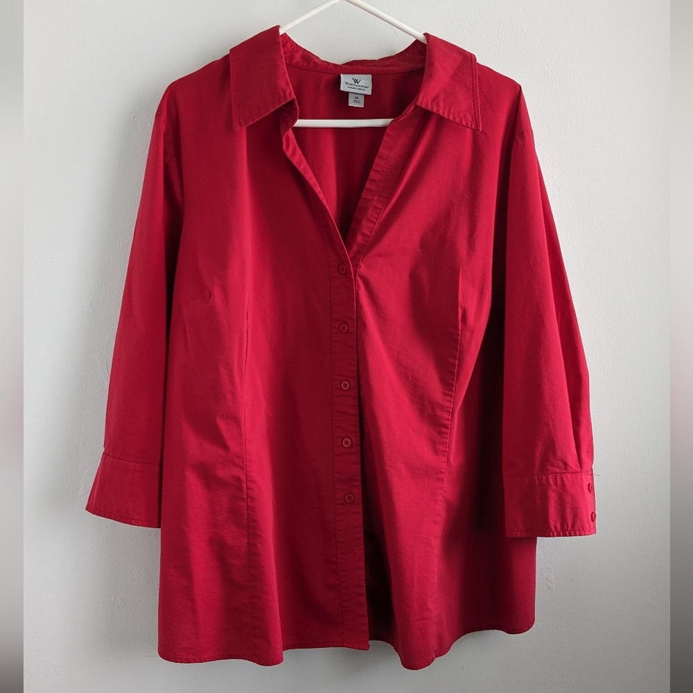 Worthington Size 3X Button Down Collared Shirt 3/4 Sleeves